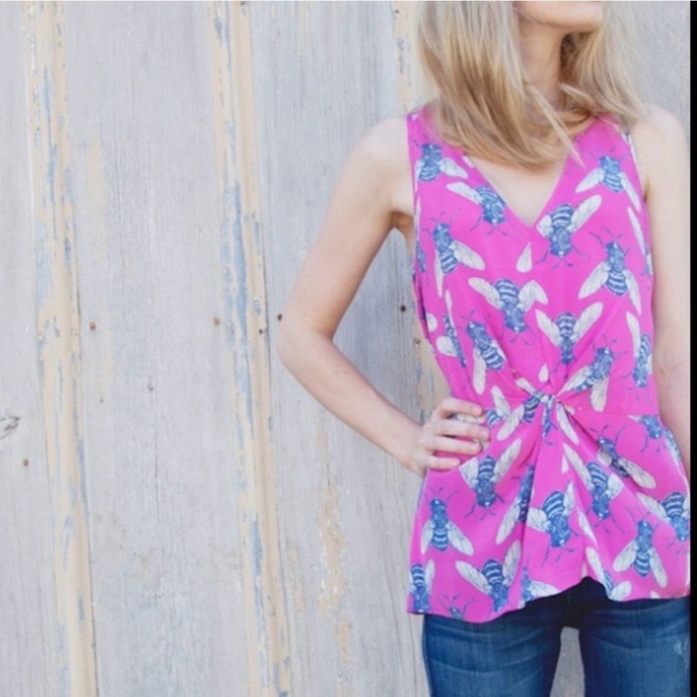 Anthropologie Pink Bee Print Blouse